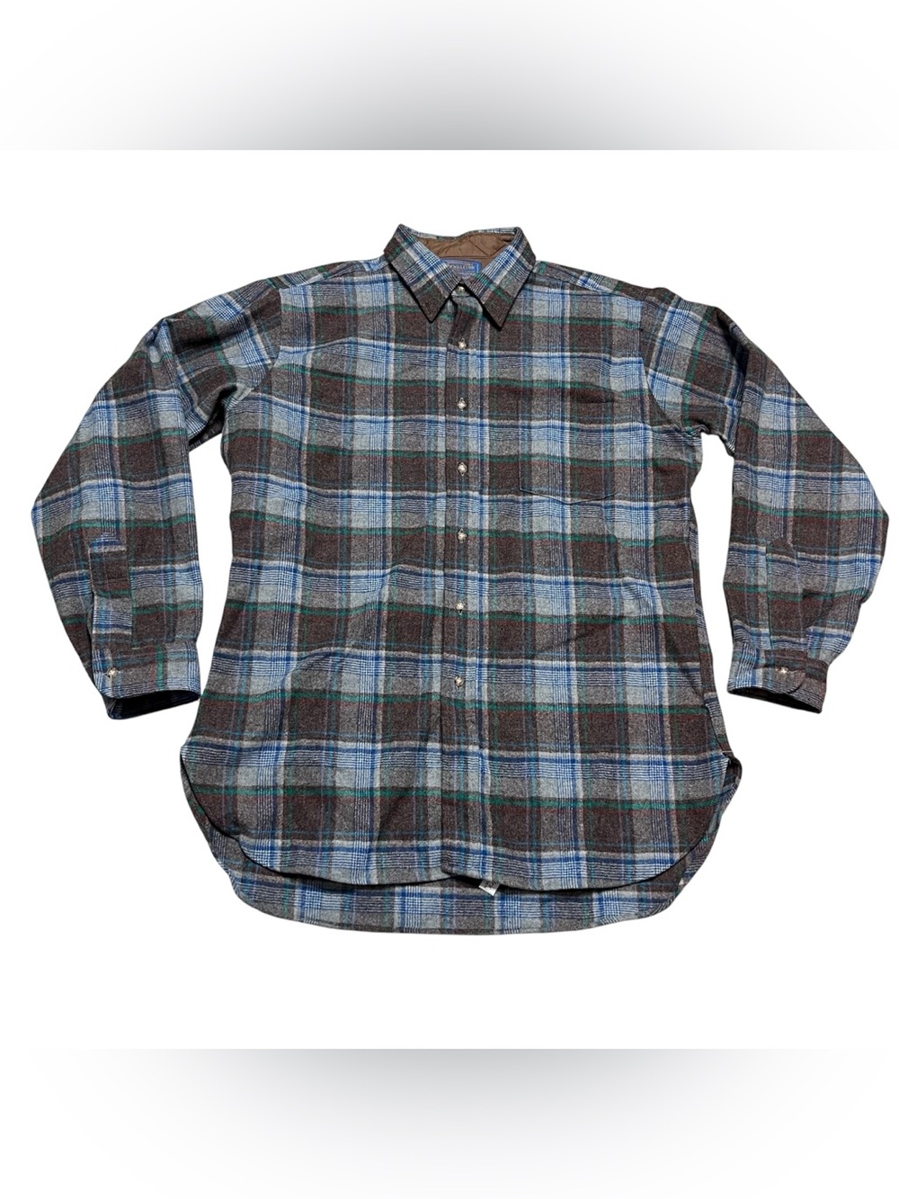 Vintage Pendleton Mens Pure Virgin Wool Gray Plaid Flannel Button Down Shirt- Lg